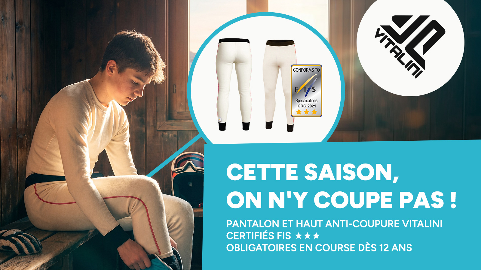Cette saison, on n'y coupe pas ! Pantalon et haut anti-coupure Vitalini certifiés FIS 3 étoiles, obligatoires en course dès 12 ans